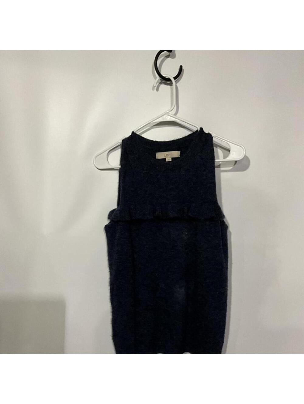 LOFT Black Sleeveless Knit Top with Ruffle Detail